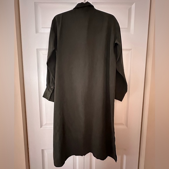 Eileen Fisher Washed Silk Habutai Shirtdress Seaweed Green Size XS - Picture 5 of 7